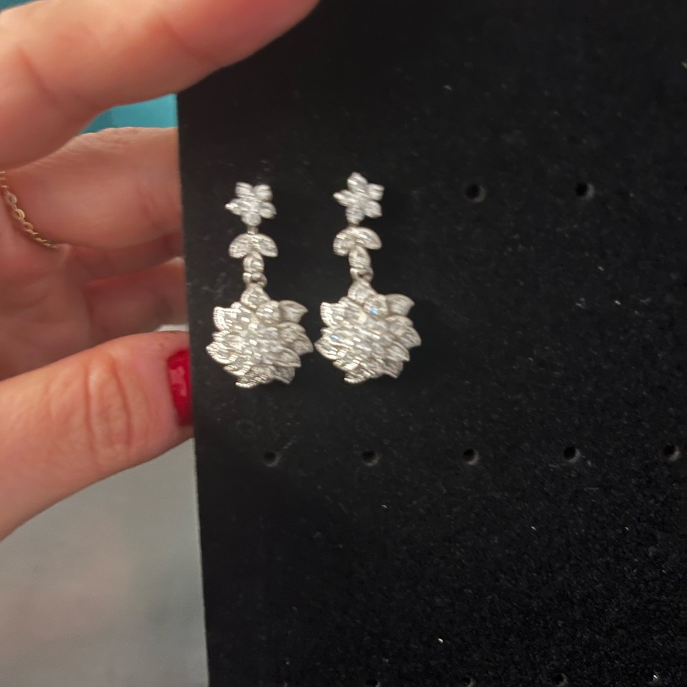 Elegant Silver Floral Drop Earrings